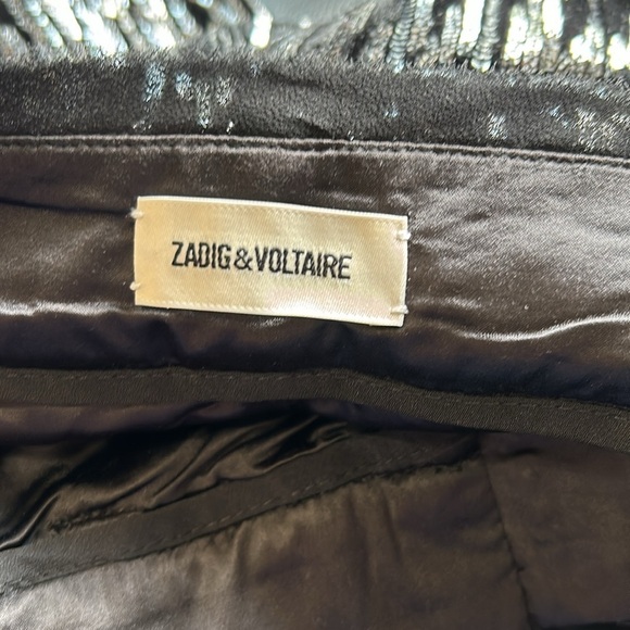 Zadig and Voltaire Polis Velours Pant Velour Black Silver Sparkle Sz 38 US M NEW - Picture 9 of 14